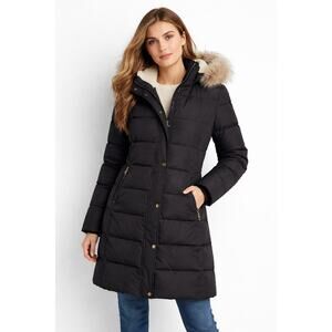 Lauren Ralph Lauren Down Puffer Long Coat Parka Faux Fur Hood Sherpa Lined Large